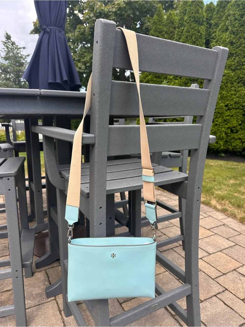 Tory Burch Mint Blue Leather Crossbody Bag